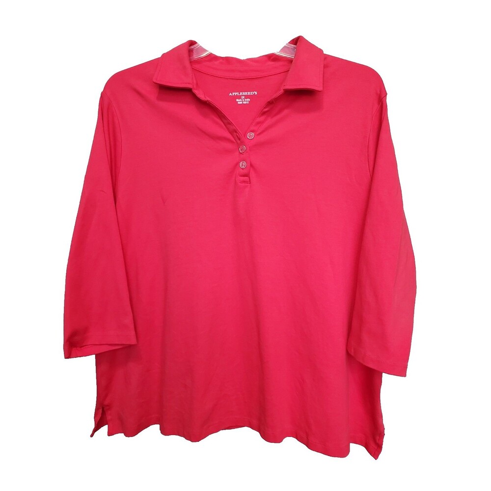 Appleseed's Women's Cotton Red 3/4 Sleeve Knit Polo Shirt Size 2X